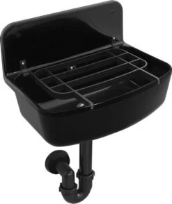 Zwarte Kunststofuitstortgootsteen Met Emmerrooster En Sifon