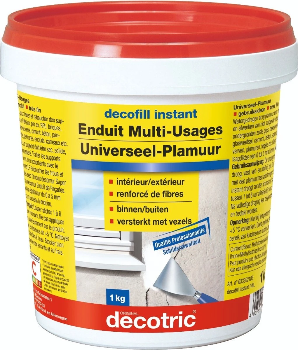 Decofill Instant Universeel Plamuur - Voor Laagdiktes Van 0 Tot 5 Mm - Voor Oa Gips, Baksteen, Beton, Muurverf, Tegels, Piepschuim - Gebruiksklaar - 1 Kg 3 Decofill Instant Universeel Plamuur - Voor Laagdiktes Van 0 Tot 5 Mm - Voor Oa Gips, Baksteen, Beton, Muurverf, Tegels, Piepschuim - Gebruiksklaar - 1 Kg