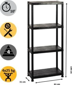 Prohobtools - Kast - Opbergrek - Kunststof Plasti Rack - 4x25kg - 130x61x31cm