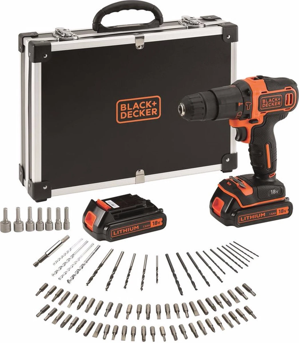 Black & Decker BLACK+DECKER BDCHD18BAFC-QW Accu Klopboormachine - 18V - 2 Accu's - Incl. 80 Accessoires 3 Black & Decker BLACK+DECKER BDCHD18BAFC-QW Accu Klopboormachine - 18V - 2 Accu's - Incl. 80 Accessoires