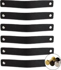 Leren Handgrepen - Zwart - 12 Stuks - 20,0 X 2,5 Cm |- Handgreep Zwart - Incl. 3 Kleuren Schroeven Per Leren Handgreep