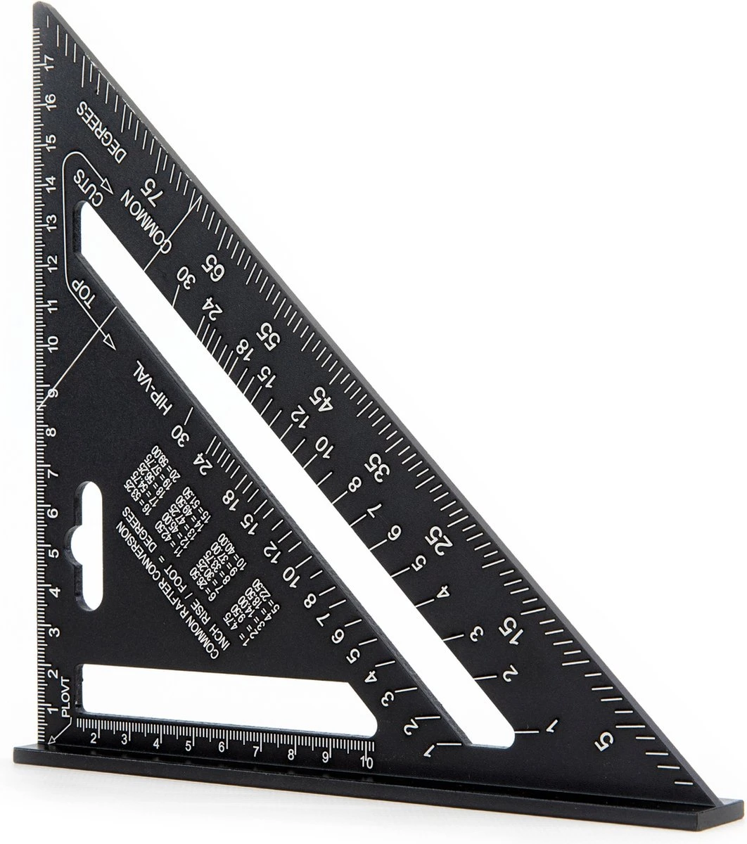 Detepo Winkelhaak - Timmerman Meet Driehoek - Blokhaak Gemaakt Van Metaal - Speed Square - 5 In 1 Gradendriehoek - Zwart 4 Detepo Winkelhaak - Timmerman Meet Driehoek - Blokhaak Gemaakt Van Metaal - Speed Square - 5 In 1 Gradendriehoek - Zwart - Afbeelding 2