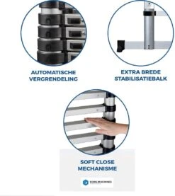 Borg Professionele Telescopische - Zwarte Uitvoering - Uitschuifbare Ladder - 3.8m - Met Softclose En Dwarsbalk -WerkPro Verkoopwinkel 1070x1200 7