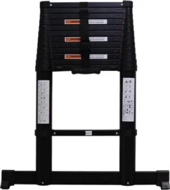 Borg Professionele Telescopische - Zwarte Uitvoering - Uitschuifbare Ladder - 3.8m - Met Softclose En Dwarsbalk