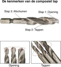 Merkloos 6-delig Boortap Set - Bit Boor Tap En Verzinken Set Gemaakt Van HSS - Gereedschap Boormachine M3-M10 - Schroefdraad Snijden - Combi Boortap - Gaten Boren - Incl. Klein Opbergdoosje -WerkPro Verkoopwinkel 1100x1200 7