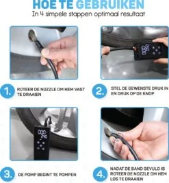 Vulpes Tech® 6-in-1 Compressor Bandenpomp - Elektrische Fietspomp Met Touchscreen - Voor Auto, Scooter, Fiets, Bal En Luchtbed - Inclusief 7 Opzetstukken, Zaklamp & Reistas -WerkPro Verkoopwinkel 1112x1200 1