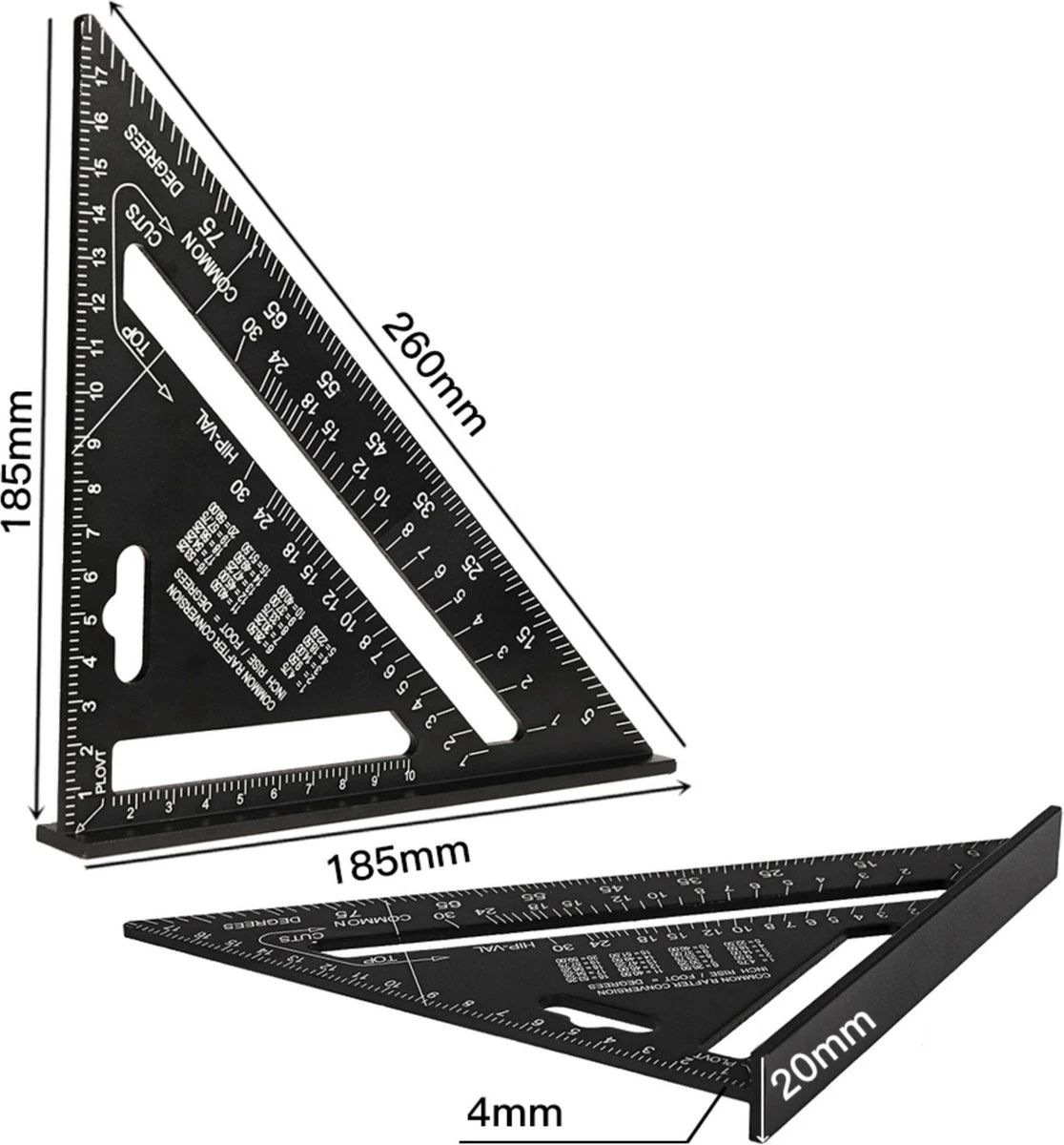 Detepo Winkelhaak - Timmerman Meet Driehoek - Blokhaak Gemaakt Van Metaal - Speed Square - 5 In 1 Gradendriehoek - Zwart 8 Detepo Winkelhaak - Timmerman Meet Driehoek - Blokhaak Gemaakt Van Metaal - Speed Square - 5 In 1 Gradendriehoek - Zwart - Afbeelding 6