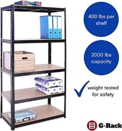 G-Rack Rekken Voor Zwaar Gebruik, 1 Zwart Opbergrek 5 Vakken - Voor Kelder, Werkplaats, Opslagruimte, Garage - Metaal I 150 X 75 X 30 Cm I 175 Kg Belasting Per Rek (totaal 875 Kg) I 5 Jaar Garantie -WerkPro Verkoopwinkel 1120x1200 3