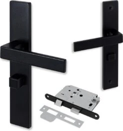 Eliot WC / Badkamer Incl. Insteekslot - Deurklink Set - Insteekslot WC / Badkamer - Mat Zwart - Rechthoekig Model