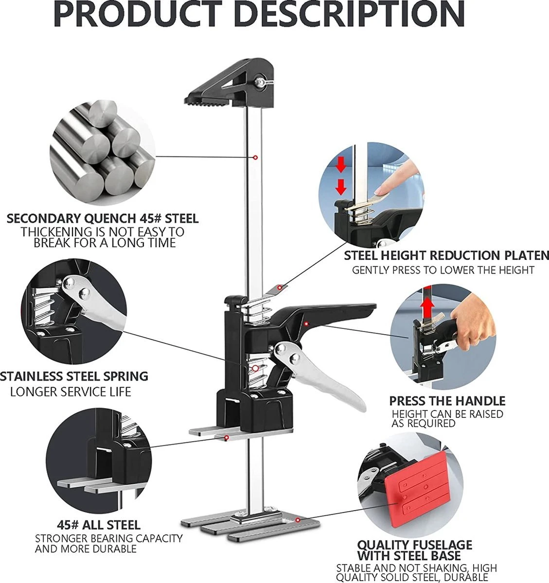 BOTC HandKrik - 1 Stuk - Platenlift - Badkamer - Deurlifter - Armlifter - Arbeidsbesparende Arm - 30cm Hoogte 6 BOTC HandKrik - 1 Stuk - Platenlift - Badkamer - Deurlifter - Armlifter - Arbeidsbesparende Arm - 30cm Hoogte - Afbeelding 4
