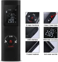 LOUZIR Laser Afstandsmeter - 40 Meter Bereik - 2mm Nauwkeurig - Digitaal Meetapparaat Voor Lengte (m) / Oppervlakte (m2) / Volume (m3) - Binnen En Buiten - Stof- En Spatwaterdicht -Directe En Continue Metingen