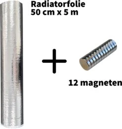 Radiatorfolie Inclusief 12 Sterke Magneten - 500cm × 50cm - Isolatie Achter Radiator - Verlaag Je Gasverbruik - Makkelijk En Snelle Bevestiging - Dubbele Isolatie 2mm Dik - 50cm × 5m - 2.5m²