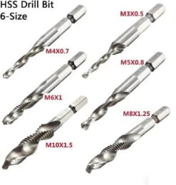 Merkloos 6-delig Boortap Set - Bit Boor Tap En Verzinken Set Gemaakt Van HSS - Gereedschap Boormachine M3-M10 - Schroefdraad Snijden - Combi Boortap - Gaten Boren - Incl. Klein Opbergdoosje -WerkPro Verkoopwinkel 1140x1200 11