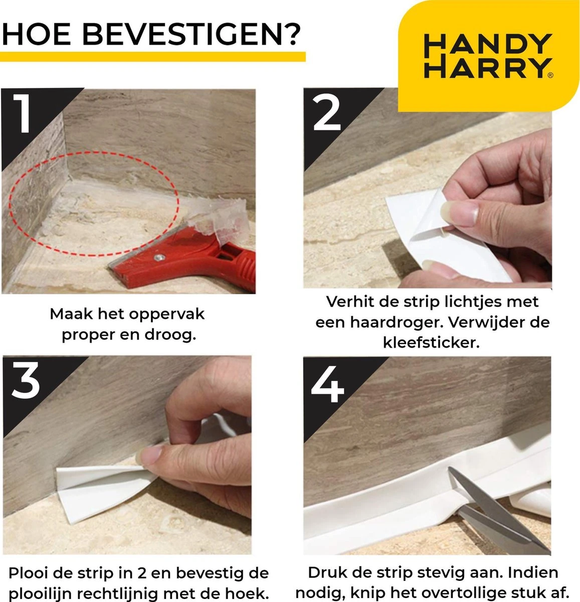 HANDY HARRY® Afdichtstrip 3.2m X 38mm - Kitstrip - Sanitairstrip - Wit 8 HANDY HARRY® Afdichtstrip 3.2m X 38mm - Kitstrip - Sanitairstrip - Wit - Afbeelding 6