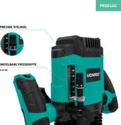 VONROC Bovenfrees 1200W – 6-8mm – Variabel Toerental 16.000 – 30.000 Rpm – Incl. 6-delige Freesset, Malgeleider, Parallelgeleider En Centreerpen -WerkPro Verkoopwinkel 1158x1200 3