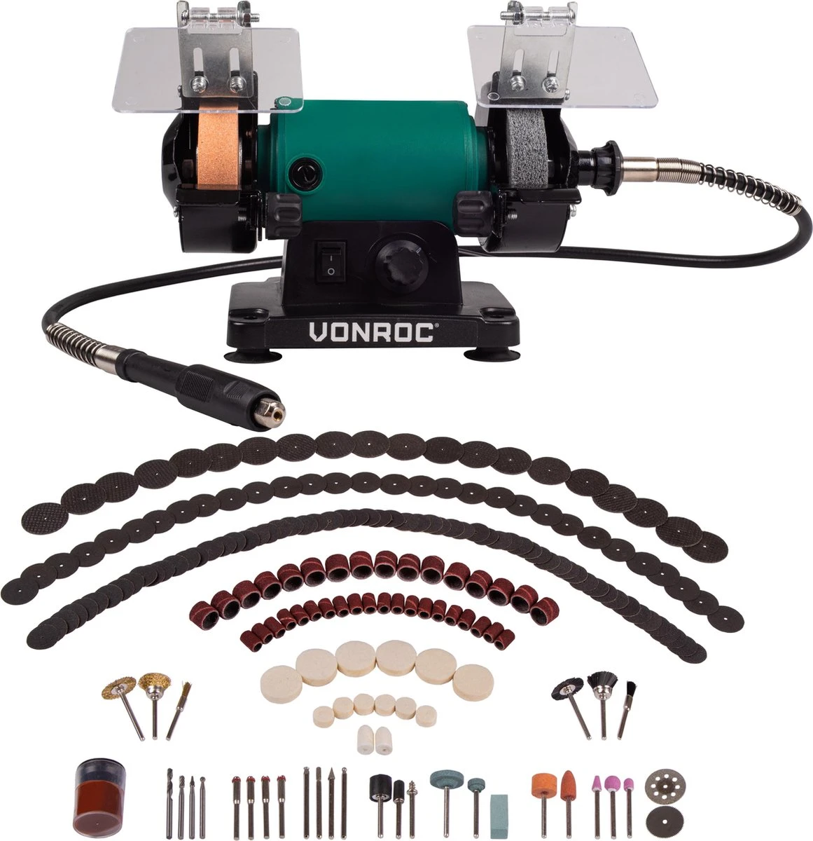 VONROC Tafelslijpmachine / Multitool – 150W – 75MM – Met Flexibele As – Incl. 192 Accessoires 3 VONROC Tafelslijpmachine / Multitool – 150W – 75MM – Met Flexibele As – Incl. 192 Accessoires