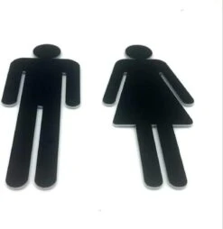 Deurbordje Toilet - WC Bordjes – Tekstbord WC – Toilet Bordje – Heren Dames – Man Vrouw - Bordje – Zwart - Pictogram – Set Van 2 - Zelfklevend – 5,5 Cm X 15 Cm X 1,6 Mm - 5 Jaar Garantie