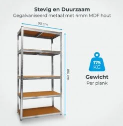 LifeGoods Stellingkast - 5 Planken - 875 Kg Draagkracht - Opbergrek - 94x40x180 Cm - Metaal/MDF - RVS -WerkPro Verkoopwinkel 1172x1200 21