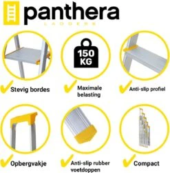 Panthera Huishoudtrap - Keukentrap 5 Treden - Aluminium - Max Werkhoogte: 2.96 Meter - Voor Particulier En Professioneel Gebruik -WerkPro Verkoopwinkel 1179x1200 9