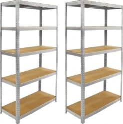 ERRO Metalen Opbergrek/Stellingkast Met 5 Legborden - 175kg Draagkracht Per Plank - 2 Stuks