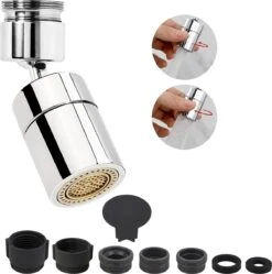 Merkloos Waterbesparende Kraankop - Gepolijst RVS – Roterende Kraankop – 2 Standen - 360 Graden – Kraan Opzetstuk - Met Verschillende Opzetstukken