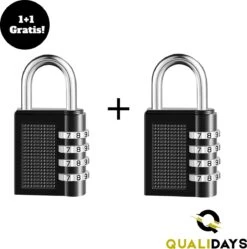 Merkloos Hangslot - 1+1 Gratis - Cijferslot - 4-Cijfers - Weerbestendig - Kofferslot - Zwart - 80mm