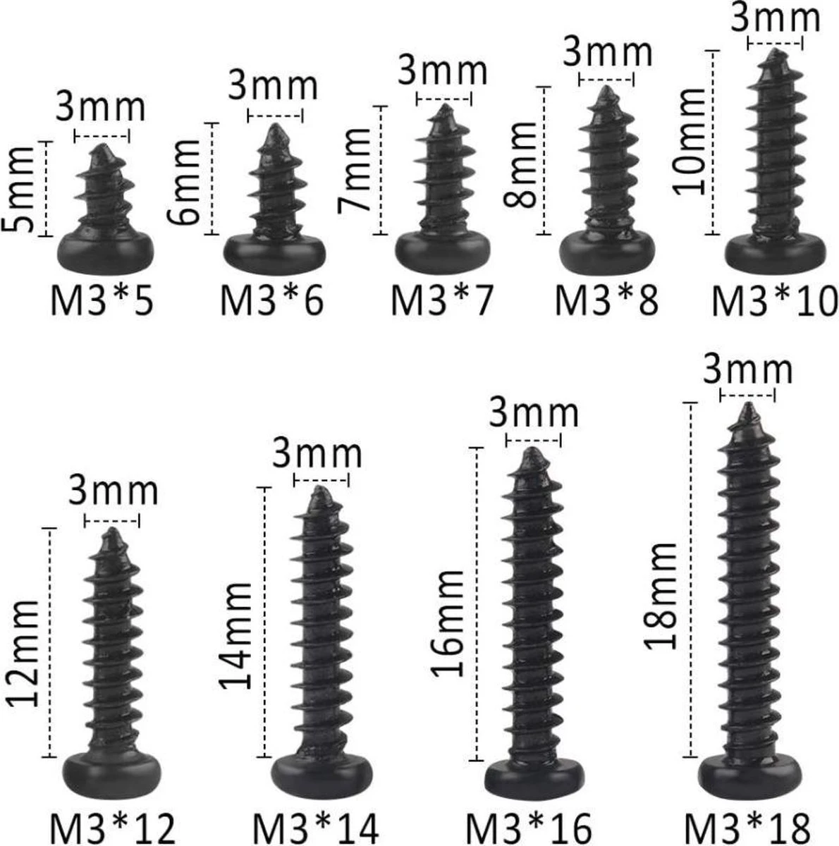 Merkloos Zelftappende Schroef Zwart Zelfborende Schroeven Koolstofstaal Platte Kop Set 4 Merkloos Zelftappende Schroef Zwart Zelfborende Schroeven Koolstofstaal Platte Kop Set - Afbeelding 2