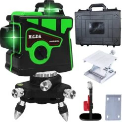Hilda Zelfnivellerende Kruislijnlaser Met 12 Lijnen - Inclusief Muurbeugel En 360 Graden Statief - Groene Lasers - Waterproof - Laserwaterpas - Met Opbergkoffer