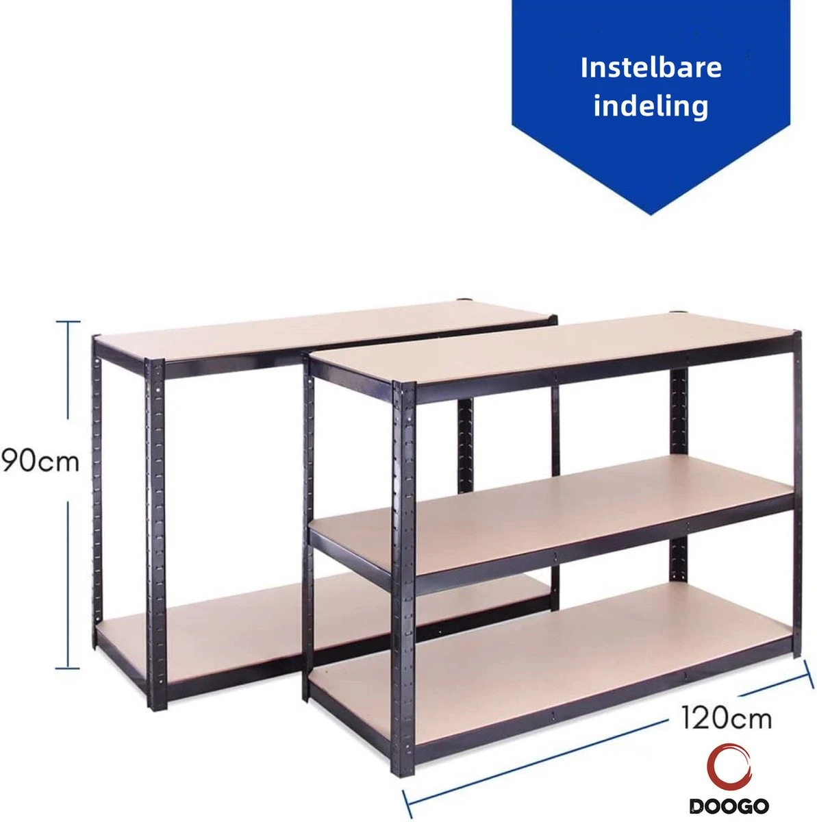 Doogo® Opbergrek XL - Stellingkast - 120 Cm Breed - 5 Jaar Garantie - 180x120x40 Cm - 1000 Kg+ Draagkracht - 200 Kg Per Plank - Monteren Zonder Schroeven - Zwart 5 Doogo® Opbergrek XL - Stellingkast - 120 Cm Breed - 5 Jaar Garantie - 180x120x40 Cm - 1000 Kg+ Draagkracht - 200 Kg Per Plank - Monteren Zonder Schroeven - Zwart - Afbeelding 3