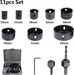Merkloos Gatenzaagset 11-delig – Hole Saws 19mm, 22mm, 28mm, 32mm, 38mm, 44mm, 51mm En 64 Mm – 8 Stuks Gatenzaagset Voor Hout, Gipsplaat En Kunststof Buis -WerkPro Verkoopwinkel 1193x1200 7