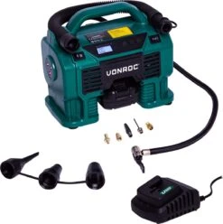 VONROC Accu Compressor VPower 20V – 20V Accu & 12V Aansluiting – Incl. Accessoires En 2.0Ah Accu