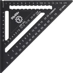 DjoDjo - Winkelhaak - Metrische Driehoek - Speed Square - Schrijfhaak - Blokhaak - Verstekhaak - 5-in-1 Meetdriehoek - Zwart -WerkPro Verkoopwinkel 1195x1200 24