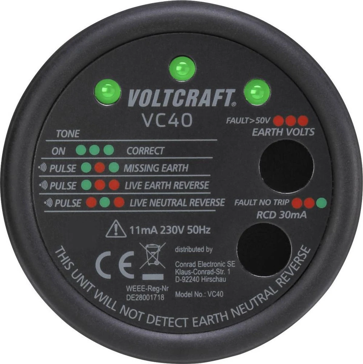 VOLTCRAFT VC40 Stopcontacttester CAT II 300 V 7 VOLTCRAFT VC40 Stopcontacttester CAT II 300 V - Afbeelding 5