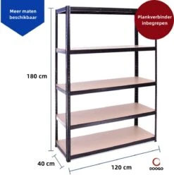 Doogo® Opbergrek XL - Stellingkast - 120 Cm Breed - 5 Jaar Garantie - 180x120x40 Cm - 1000 Kg+ Draagkracht - 200 Kg Per Plank - Monteren Zonder Schroeven - Zwart 21 Doogo® Opbergrek XL - Stellingkast - 120 Cm Breed - 5 Jaar Garantie - 180x120x40 Cm - 1000 Kg+ Draagkracht - 200 Kg Per Plank - Monteren Zonder Schroeven - Zwart -WerkPro Verkoopwinkel 1197x1200 44