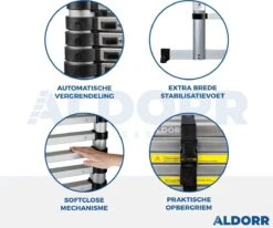 ALDORR Home Telescopische Vouwladder 6,20 Meter - Met Stabilisatievoet En Soft Closing - Aluminium -WerkPro Verkoopwinkel 1200x1000 13