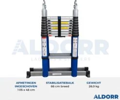 ALDORR Home Telescopische Vouwladder 6,20 Meter - Met Stabilisatievoet En Soft Closing - Aluminium -WerkPro Verkoopwinkel 1200x1000 14