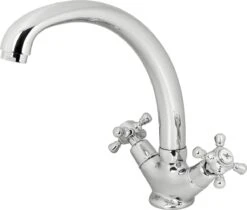 Plieger Charleston Keukenkraan – Kraan Chroom – Twee Knoppen – Keukenkraan Ronde Uitloop – Kraan Messing