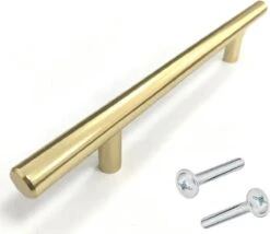 T-greep Goud 200mm SET 10 Stuks - Hartafstand 128mm - Goud - Meubelgreep Goud - Keukengreep Goud - Greep Goud - Deurgreep - Handgreep Keukenkastjes - Keukenkast - Handgrepen Kast - Meubelgrepen - Handgrepen Voor Deurtjes - Inclusief Schroeven