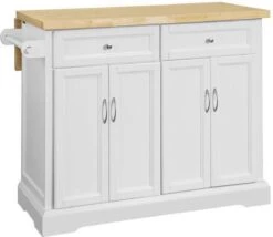 Mara Keukenkast - Keukeneiland - Uitklapbaar Tafelblad - Wit - 115 X 92 X 46 - 71 Cm