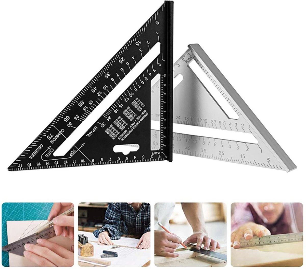 Detepo Winkelhaak - Timmerman Meet Driehoek - Blokhaak Gemaakt Van Metaal - Speed Square - 5 In 1 Gradendriehoek - Zwart 5 Detepo Winkelhaak - Timmerman Meet Driehoek - Blokhaak Gemaakt Van Metaal - Speed Square - 5 In 1 Gradendriehoek - Zwart - Afbeelding 3