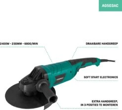 VONROC Haakse Slijper 2400W – 230mm – Soft Start – Draaibare Handgreep – Incl. Extra Handgreep En 3m Rubberen Kabel -WerkPro Verkoopwinkel 1200x1081 1