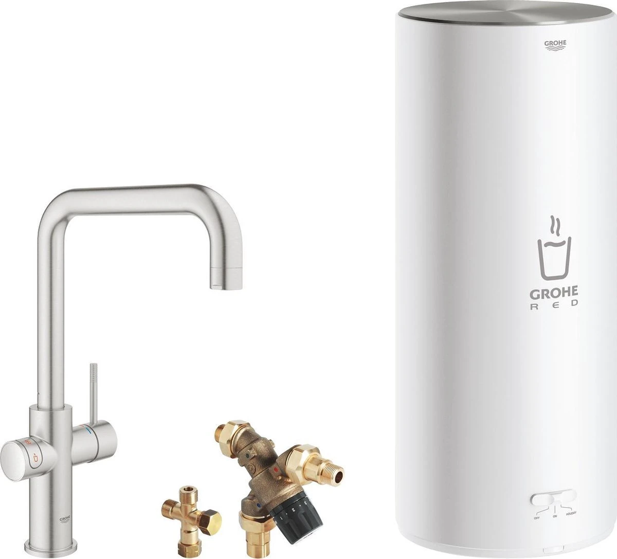 GROHE Red 3IN1 Kokendwaterkraan - U Uitloop - 7L Boiler - Mengventiel – RVS (supersteel) 3 GROHE Red 3IN1 Kokendwaterkraan - U Uitloop - 7L Boiler - Mengventiel – RVS (supersteel)