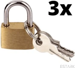 ESTARK® Hangslot 3 Stuks - Kofferslot - 3 STUKS - Sloten - Sleutelslot - Hangsloten - Slot Met Sleutel - Kofferslot - Cijferslot - Reisslot - Slot - Hangslot Koffer - Slot Voor Koffer - Slot Bagage - Bagageslot - Koffer Slotje - Hangslot