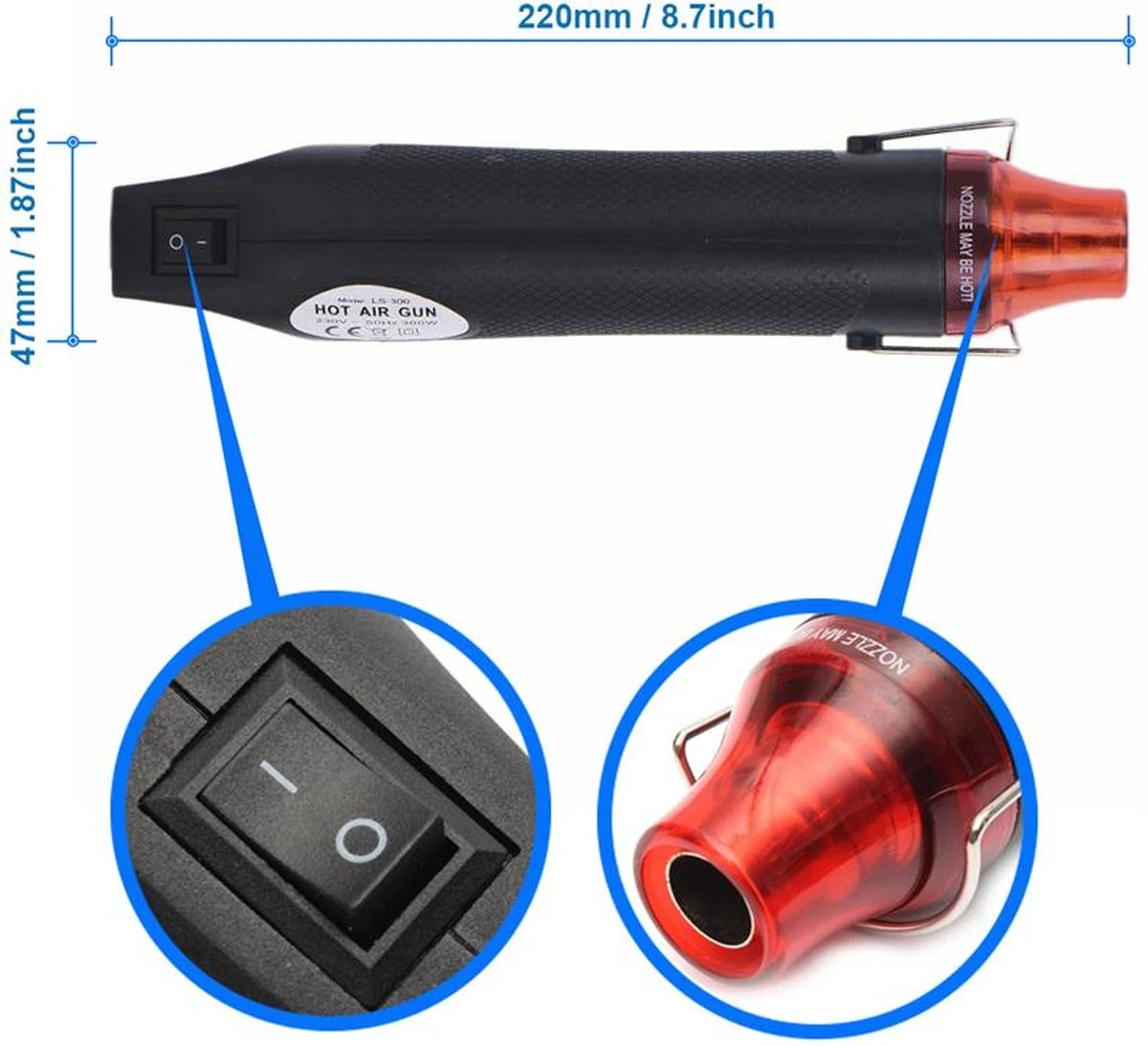 MMOBIEL Heteluchtpistool / Verfafbrander 300W 200°C – Hittepistool – Heatgun – Warmtepistool 6 MMOBIEL Heteluchtpistool / Verfafbrander 300W 200°C – Hittepistool – Heatgun – Warmtepistool - Afbeelding 4