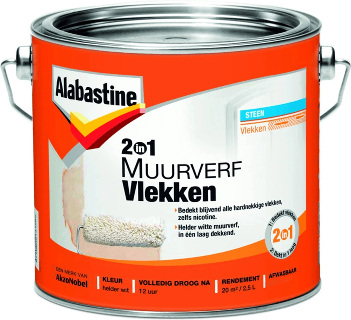 Alabastine 2 In 1 Muurverf Vlekken - Wit - 5 Liter 4 Alabastine 2 In 1 Muurverf Vlekken - Wit - 5 Liter - Afbeelding 2