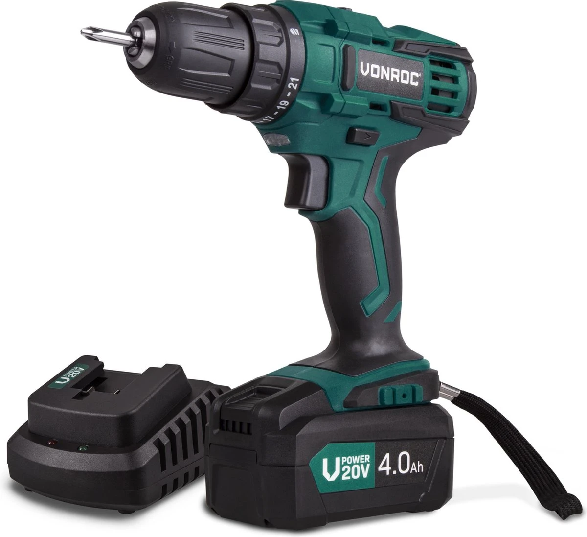 VONROC Accuboormachine – VPower 20V – Complete Set Met 1x 4.0Ah Accu, Sneloplader, Bits & Opbergtas 4 VONROC Accuboormachine – VPower 20V – Complete Set Met 1x 4.0Ah Accu, Sneloplader, Bits & Opbergtas - Afbeelding 2