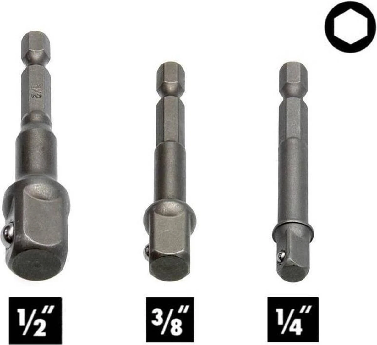 Benson Boormachine Verloop Naar Dop 1/4" - 3/8" - 1/2" 4 Benson Boormachine Verloop Naar Dop 1/4" - 3/8" - 1/2" - Afbeelding 2