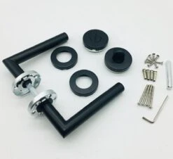 Merkloos Zwarte Deurklink WC Sluiting Met Rozet - Zwarte Deurkruk - Zwarte Klink - Zwart Deurbeslag - Deurklink Zwart