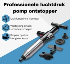Merkloos FreeDrain® Professionele Luchtdruk Pomp Ontstopper - 4 Ontstoppingskoppen - Luchtdruk Meter - RVS - Gootsteenontstopper - Toilet - WC - Afvoer - Rioolontstopper - Ontstoppingsveer - Plopper - 0-8 Bar -WerkPro Verkoopwinkel 1200x1100 12