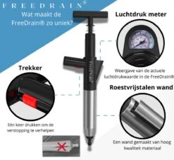 Merkloos FreeDrain® Professionele Luchtdruk Pomp Ontstopper - 4 Ontstoppingskoppen - Luchtdruk Meter - RVS - Gootsteenontstopper - Toilet - WC - Afvoer - Rioolontstopper - Ontstoppingsveer - Plopper - 0-8 Bar -WerkPro Verkoopwinkel 1200x1100 13